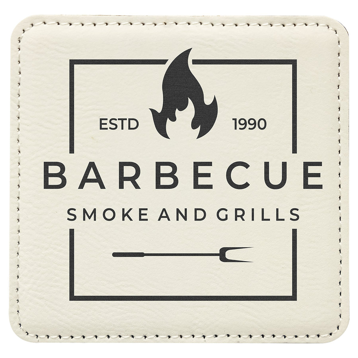 Engraved Square Leatherette Coaster - White