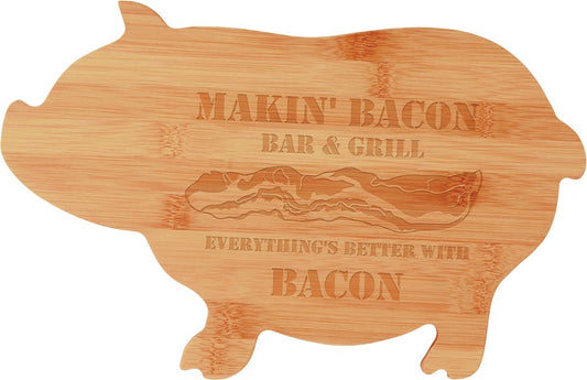Engraved Bamboo Pig Shaped Cutting Board