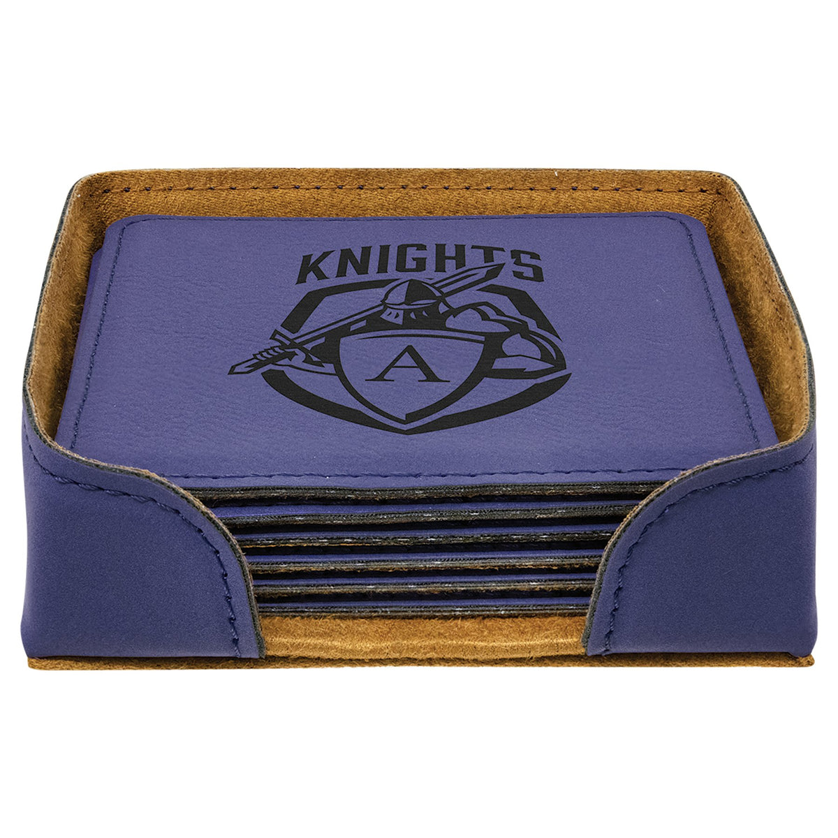 Engraved Square Leatherette 6-Coaster Set - Purple