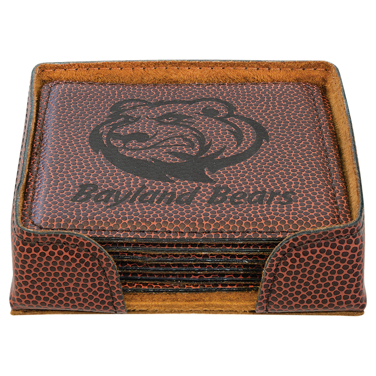 Engraved Football Square Leatherette 6-Coaster Set