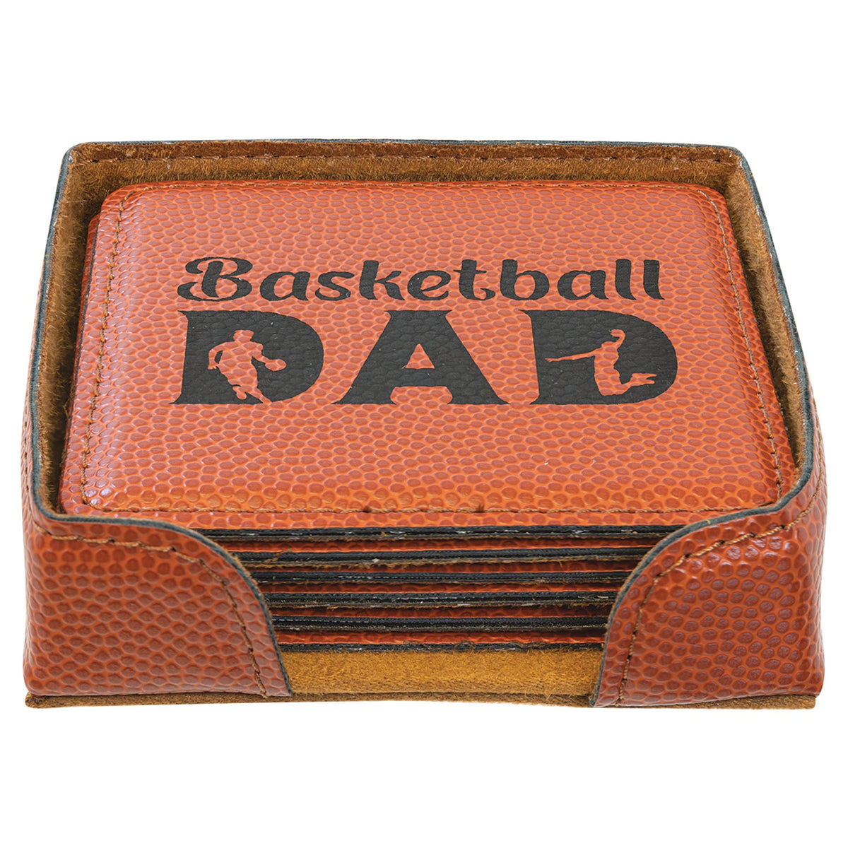Engraved Basketball Square Leatherette 6-Coaster Set