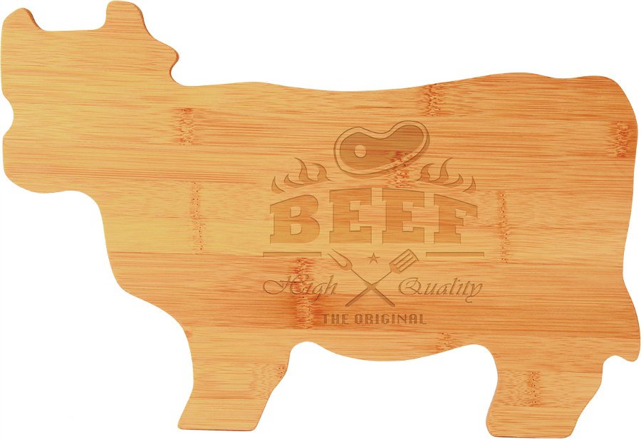 Engraved Bamboo Cow Shaped Cutting Board