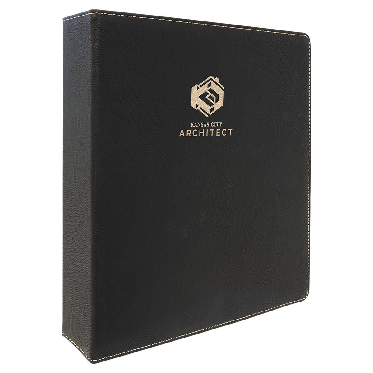 Engraved Leatherette 3-Ring Binder with Slant D-Rings - Black/Gold / 11 x 11 1/2 in (2 in rings)
