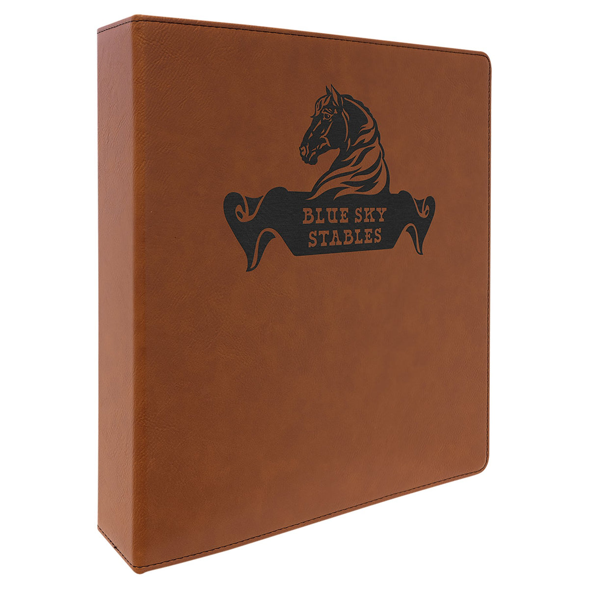 Engraved Leatherette 3-Ring Binder with Slant D-Rings - Rawhide / 11 x 11 1/2 in (2 in rings)