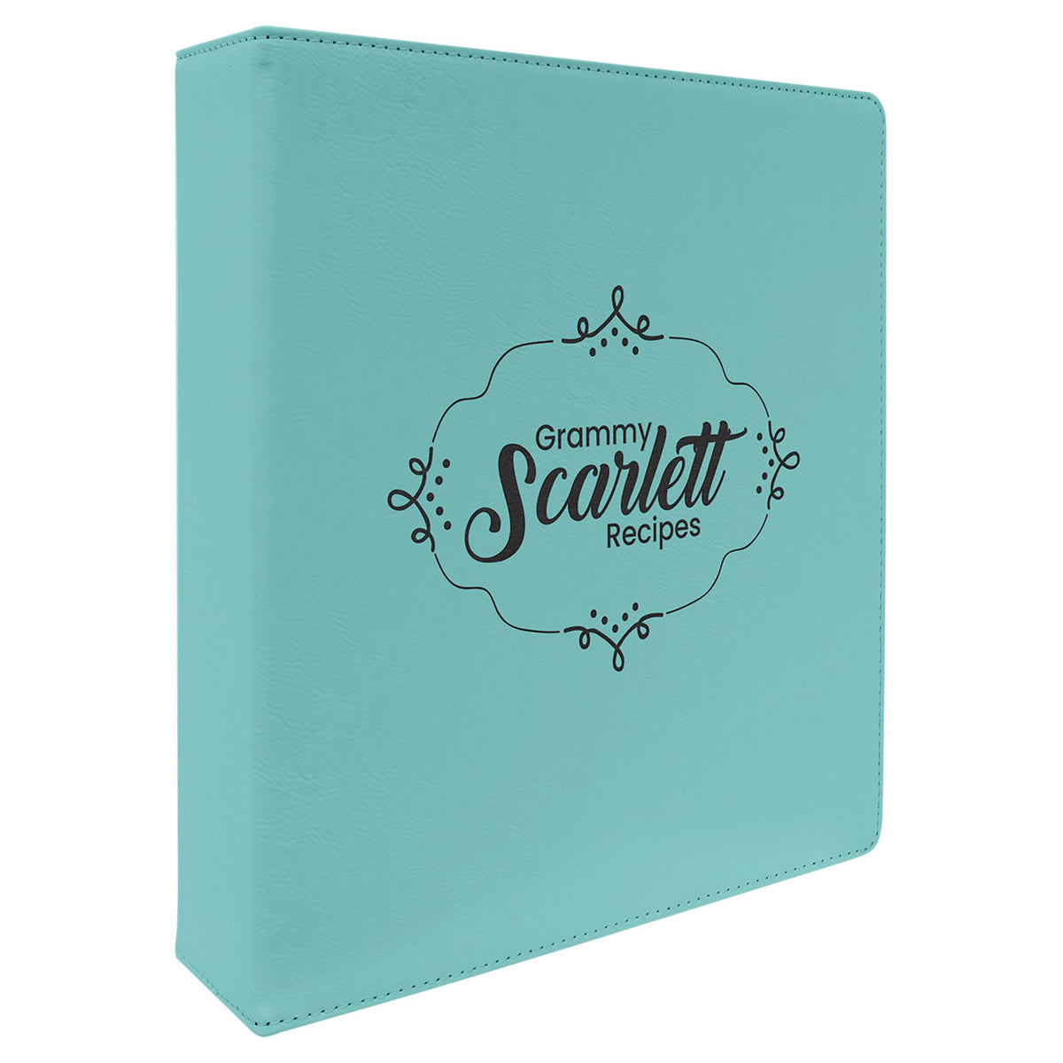 Engraved Leatherette 3-Ring Binder with Slant D-Rings - Teal / 11 x 11 1/2 in (2 in rings)