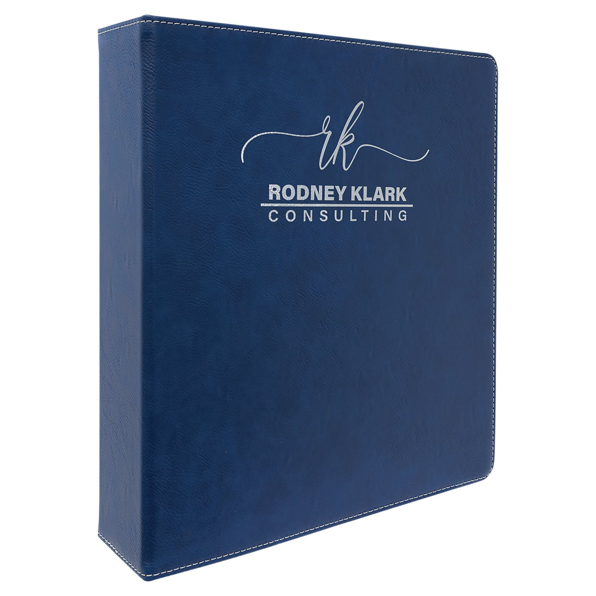 Engraved Leatherette 3-Ring Binder with Slant D-Rings - Blue/Silver / 11 x 11 1/2 in (2 in rings)