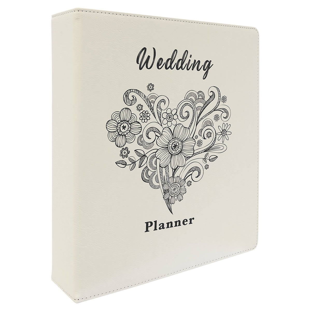 Engraved Leatherette 3-Ring Binder with Slant D-Rings - White / 11 x 11 1/2 in (2 in rings)