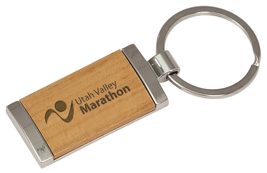 Engraved Silver and Wood Rectangle Keychain