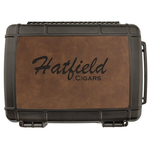 Engraved Creekside Dark Brown Leatherette Travel Cigar Case