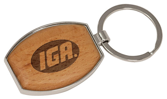 Engraved Silver and Wood Oval Keychain