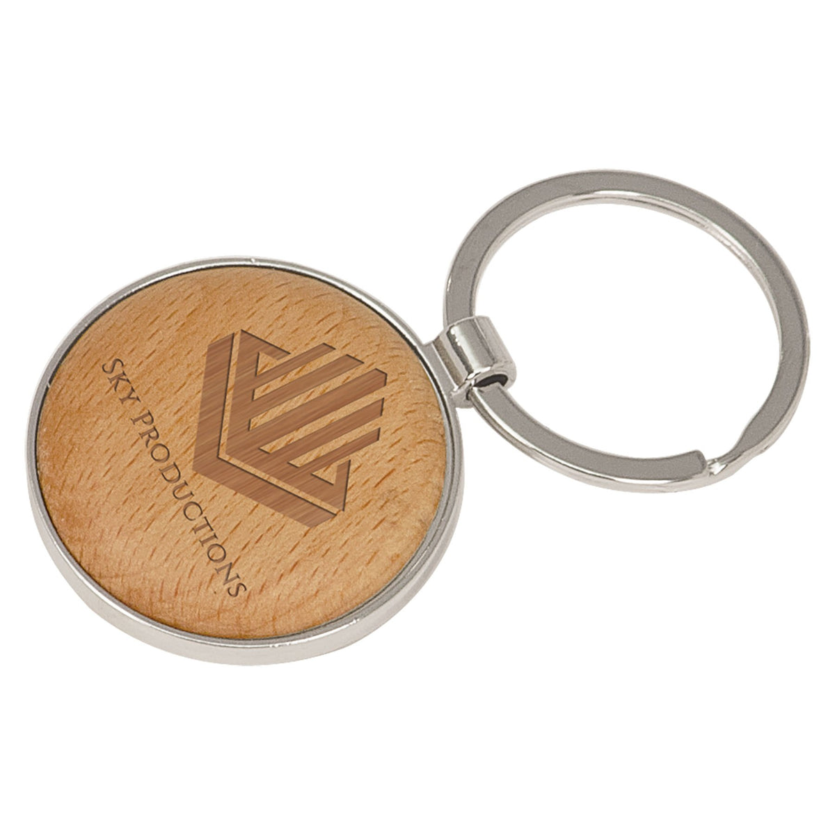 Engraved Silver and Wood Round Keychain