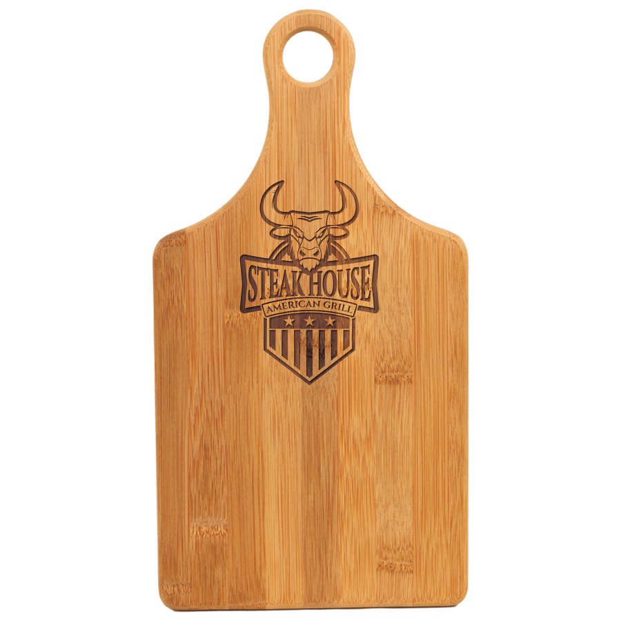 Engraved Bamboo Paddle-Shaped Cutting Board