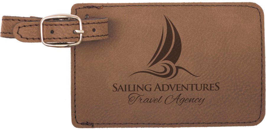 Engraved Leatherette Luggage Tag - Dark Brown