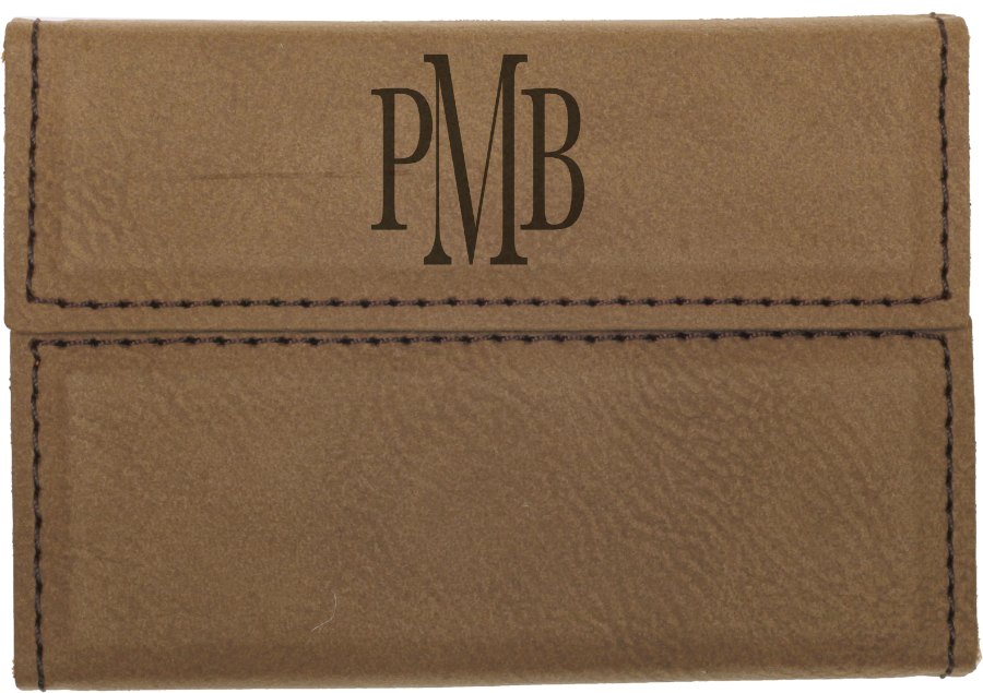 Engraved Leatherette Hard Business Card Holder - Dark Brown