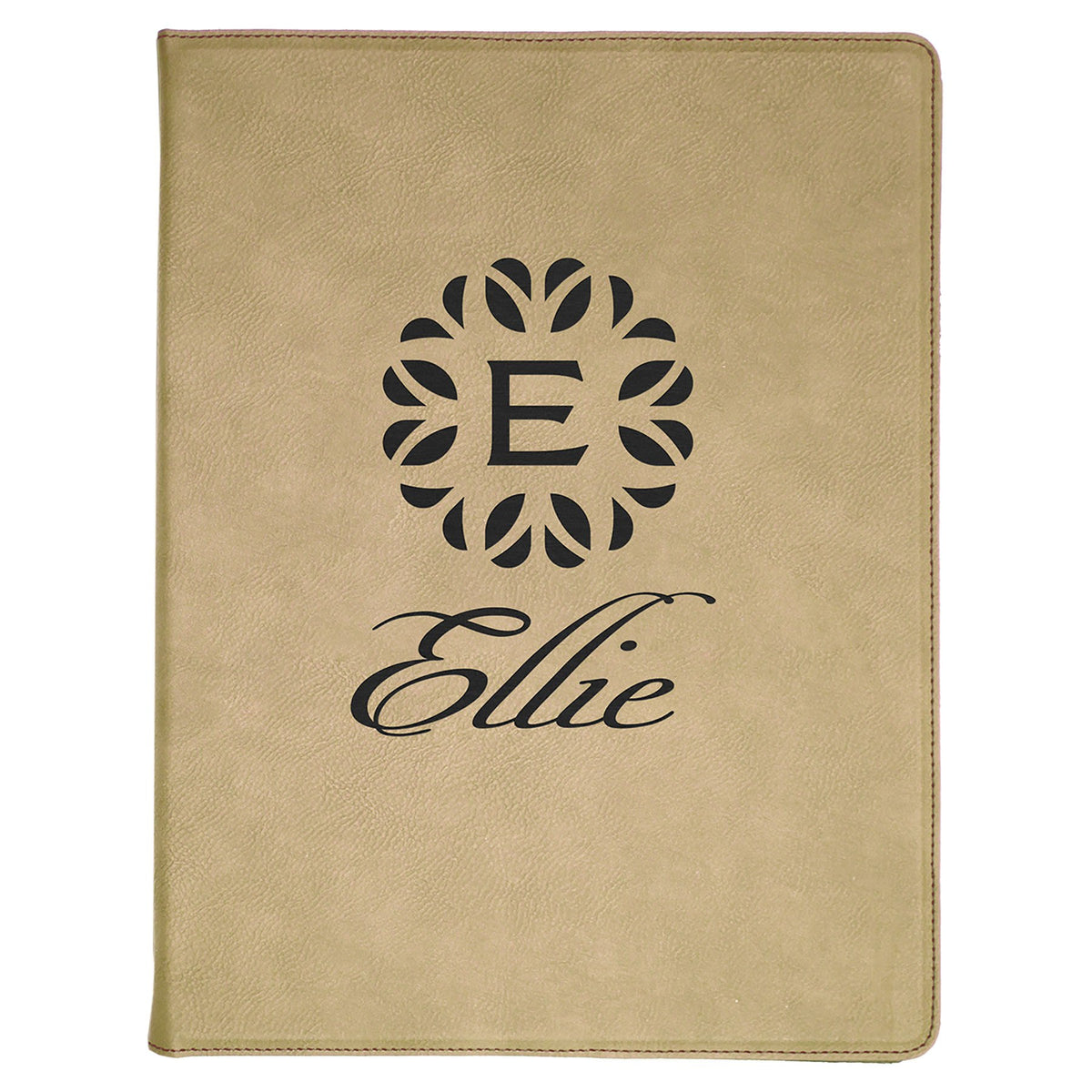 Engraved Leatherette Portfolio with Notepad - Light Brown / Large (9 1/2 x 12 in)