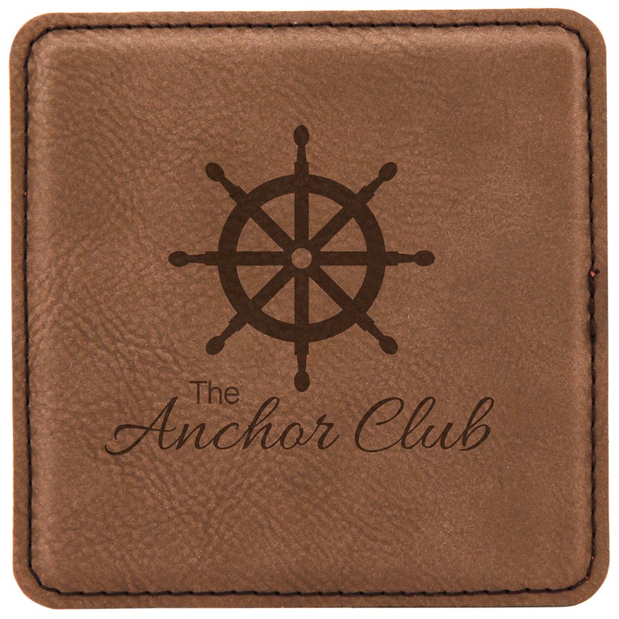 Engraved Square Leatherette Coaster - Dark Brown