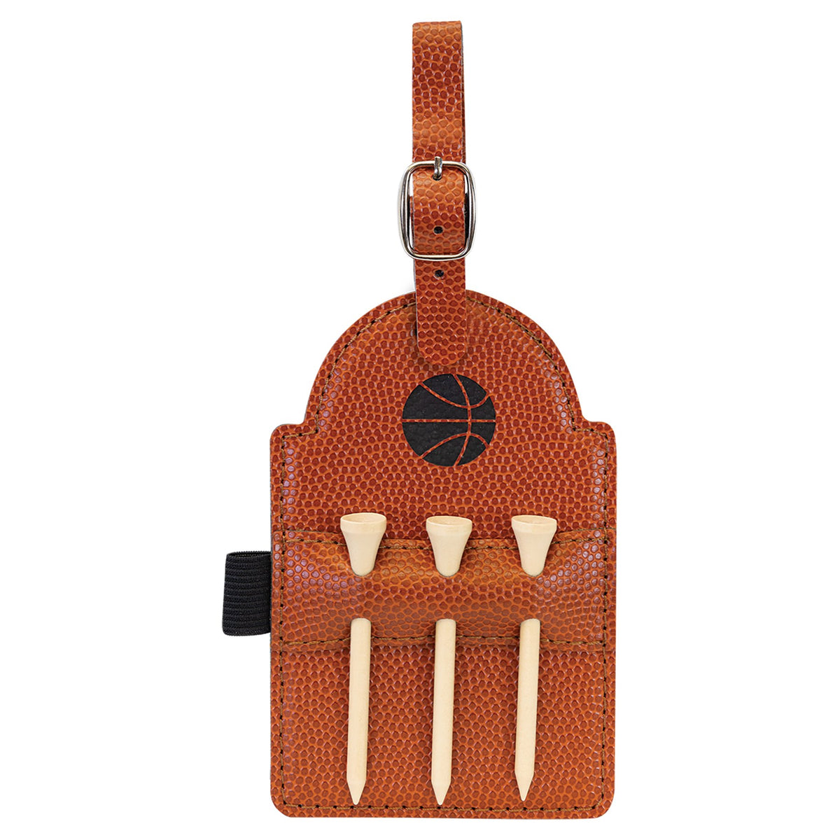Engraved Basketball Leatherette Golf Bag Tag with 3 Wooden Tees