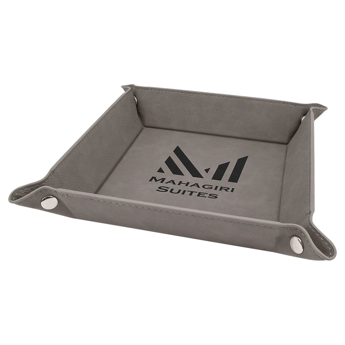 Engraved Leatherette Snap Up Tray - Gray (Silver Snaps) / 6 x 6 in