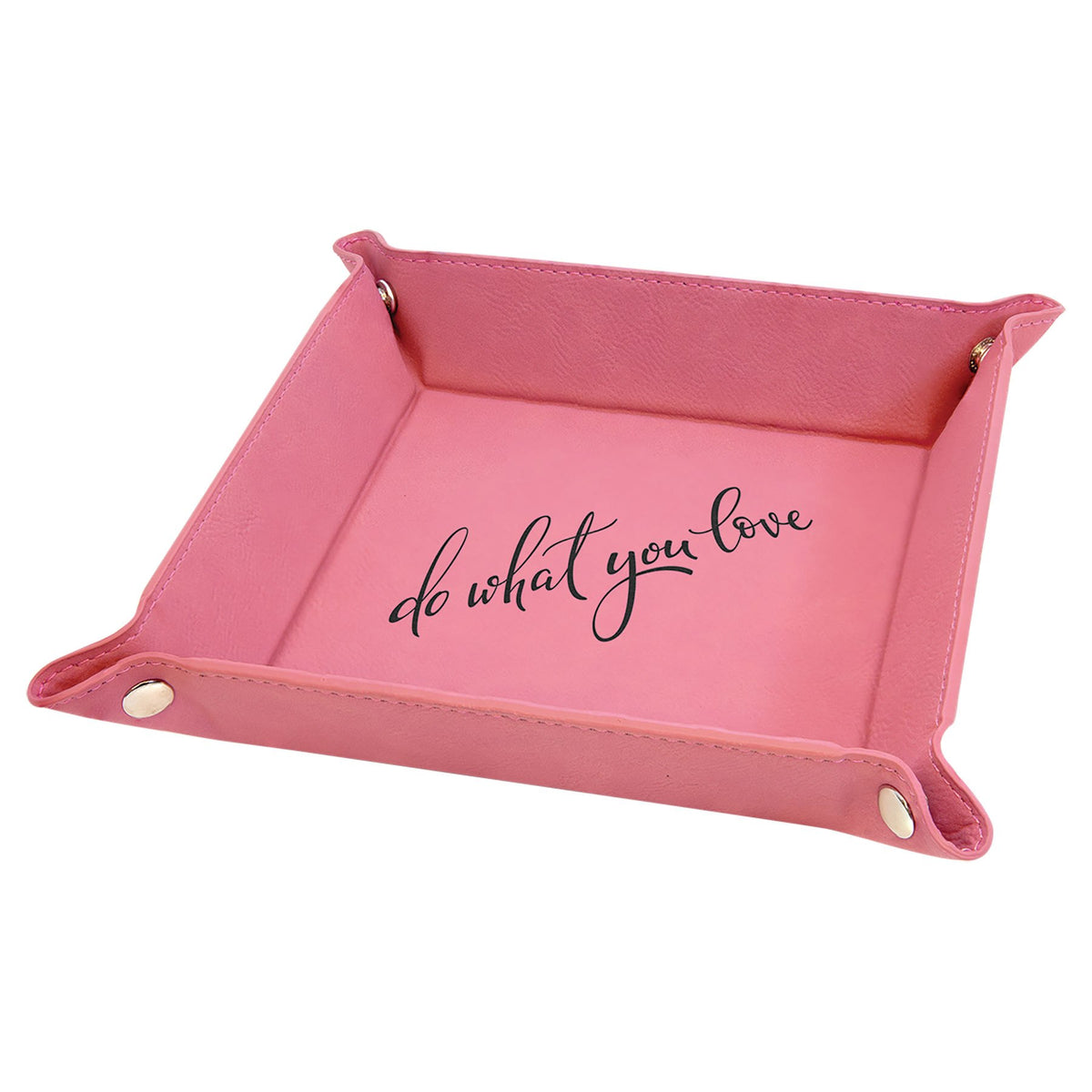 Engraved Leatherette Snap Up Tray - Pink (Silver Snaps) / 6 x 6 in
