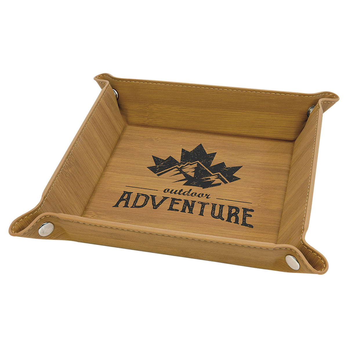 Engraved Leatherette Snap Up Tray - Bamboo (Silver Snaps) / 6 x 6 in