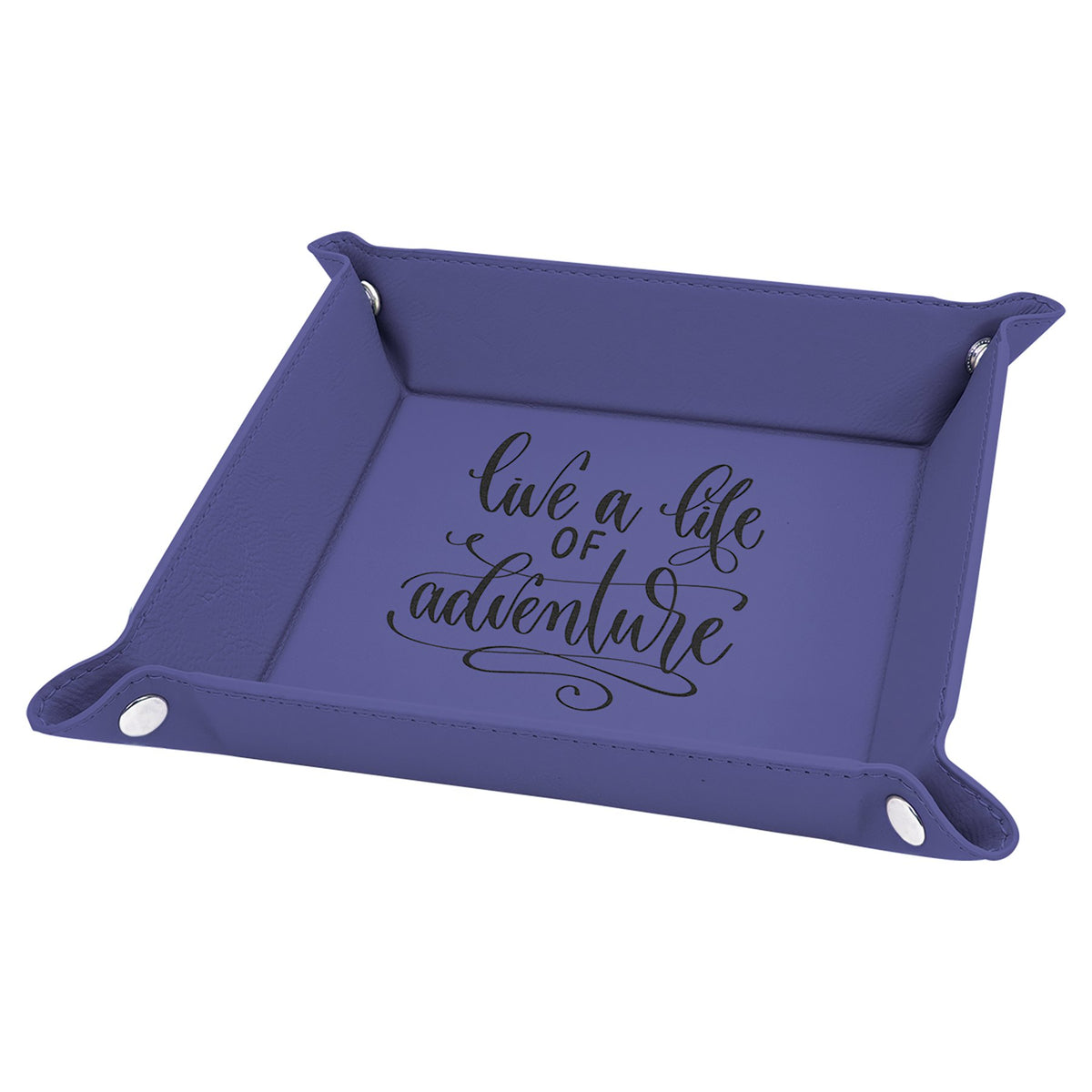 Engraved Leatherette Snap Up Tray - Purple (Silver Snaps) / 6 x 6 in