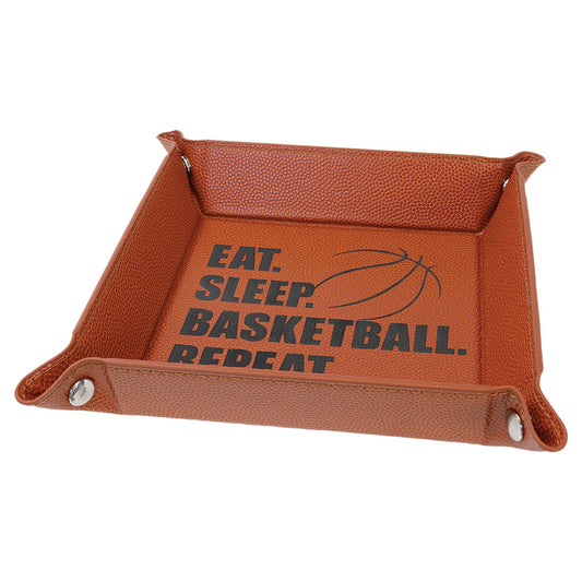 Engraved Basketball Leatherette Snap Up Tray with Silver Snaps