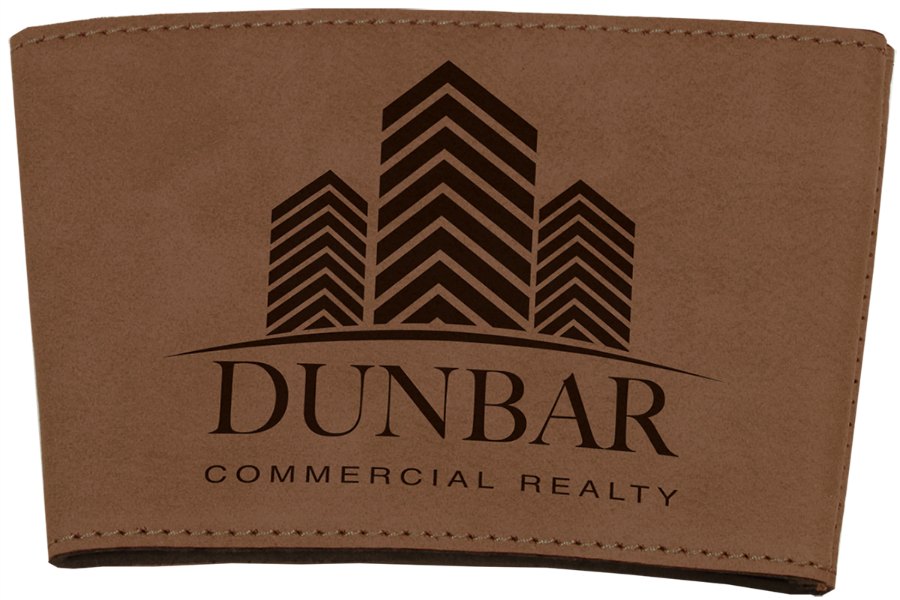 Engraved Leatherette Mug Sleeve - Dark Brown