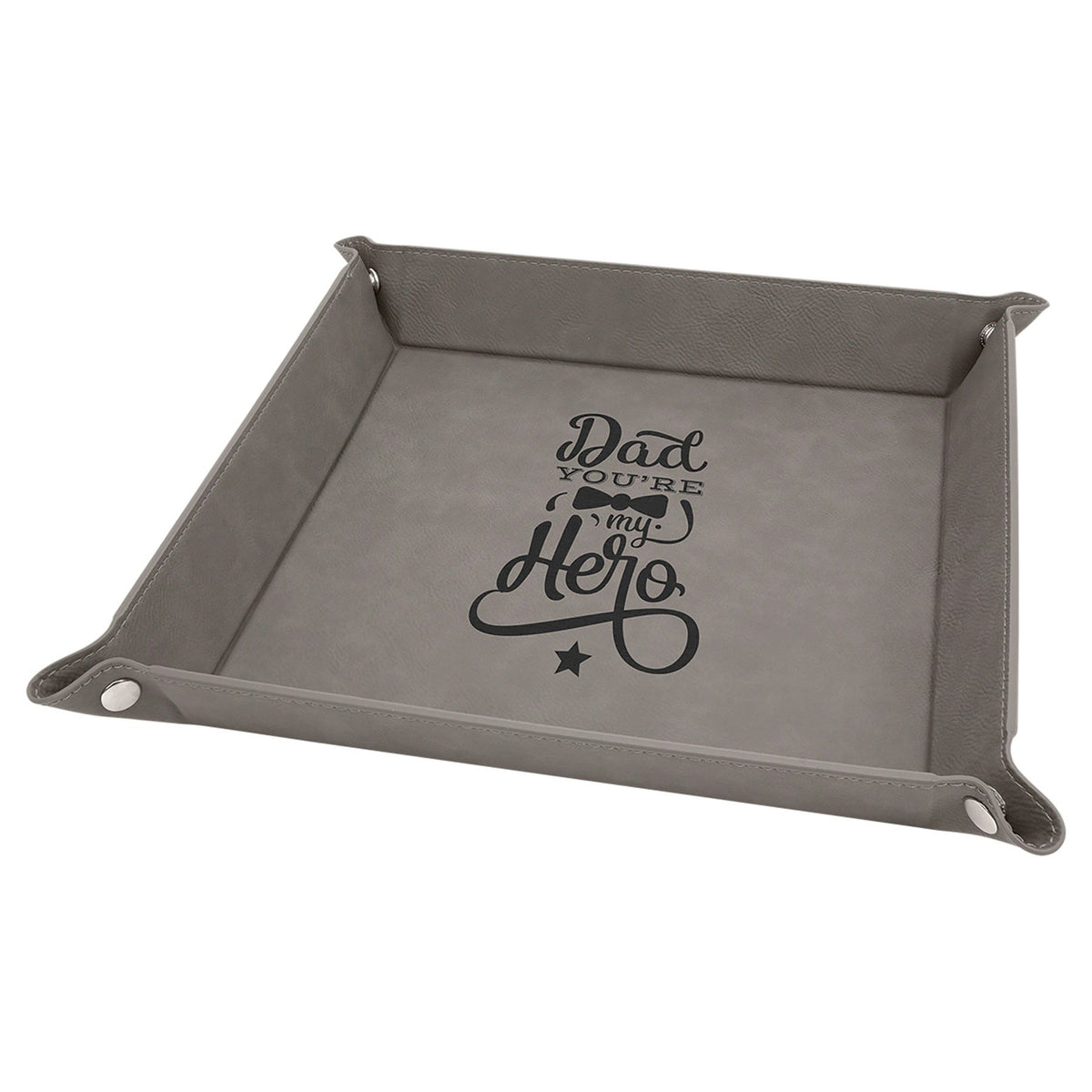 Engraved Leatherette Snap Up Tray - Gray (Silver Snaps) / 9 x 9 in