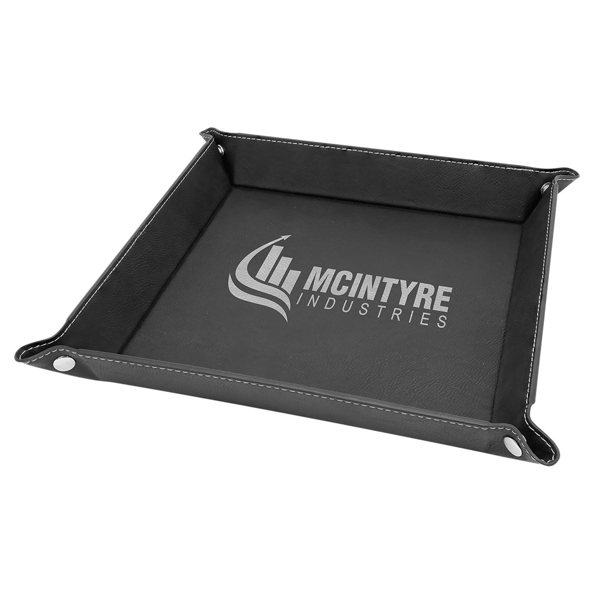 Engraved Leatherette Snap Up Tray - Black/Silver (Silver Snaps) / 9 x 9 in
