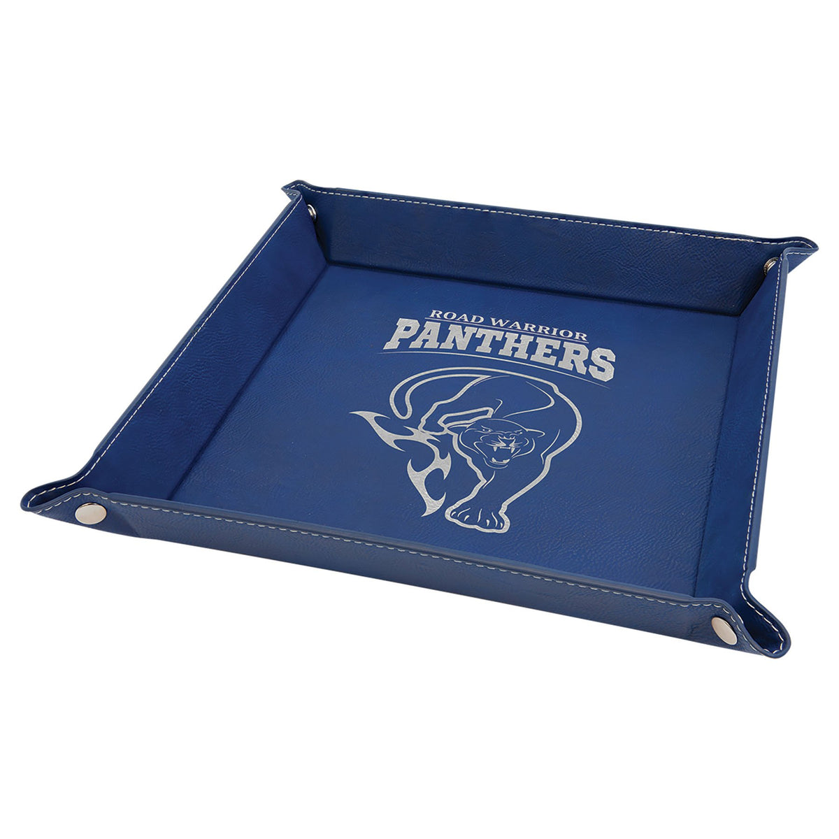 Engraved Leatherette Snap Up Tray - Blue/Silver (Silver Snaps) / 9 x 9 in