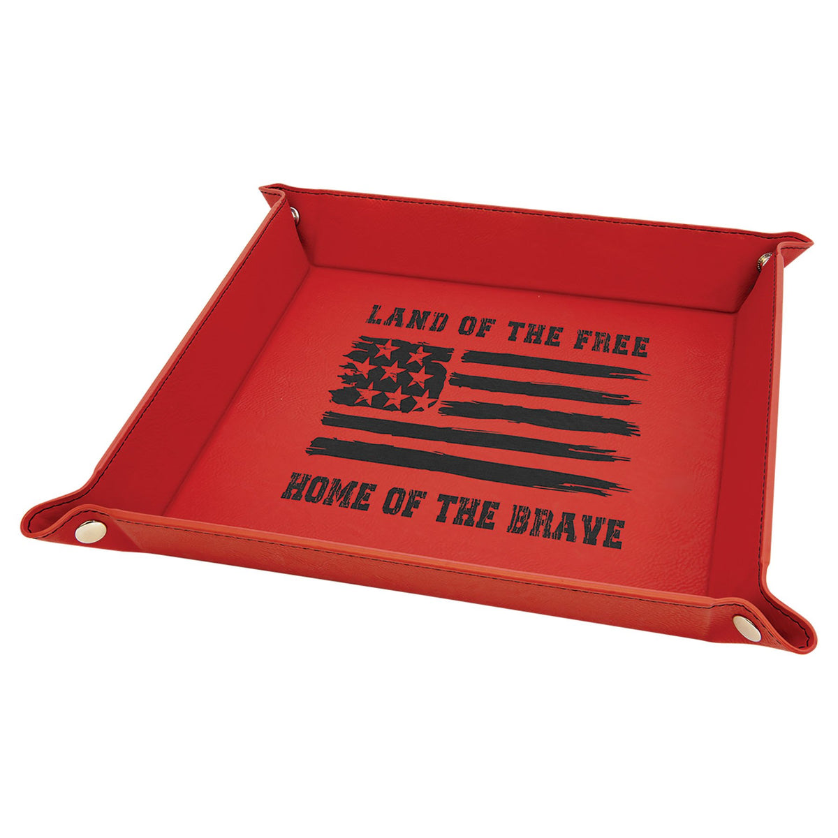 Engraved Leatherette Snap Up Tray - Red (Silver Snaps) / 9 x 9 in
