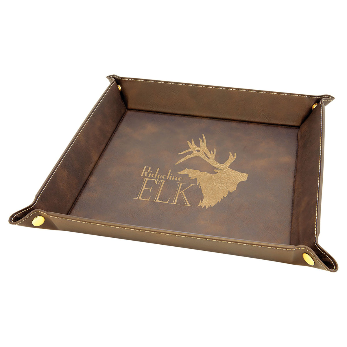 Engraved Leatherette Snap Up Tray - Rustic/Gold (Gold Snaps) / 9 x 9 in