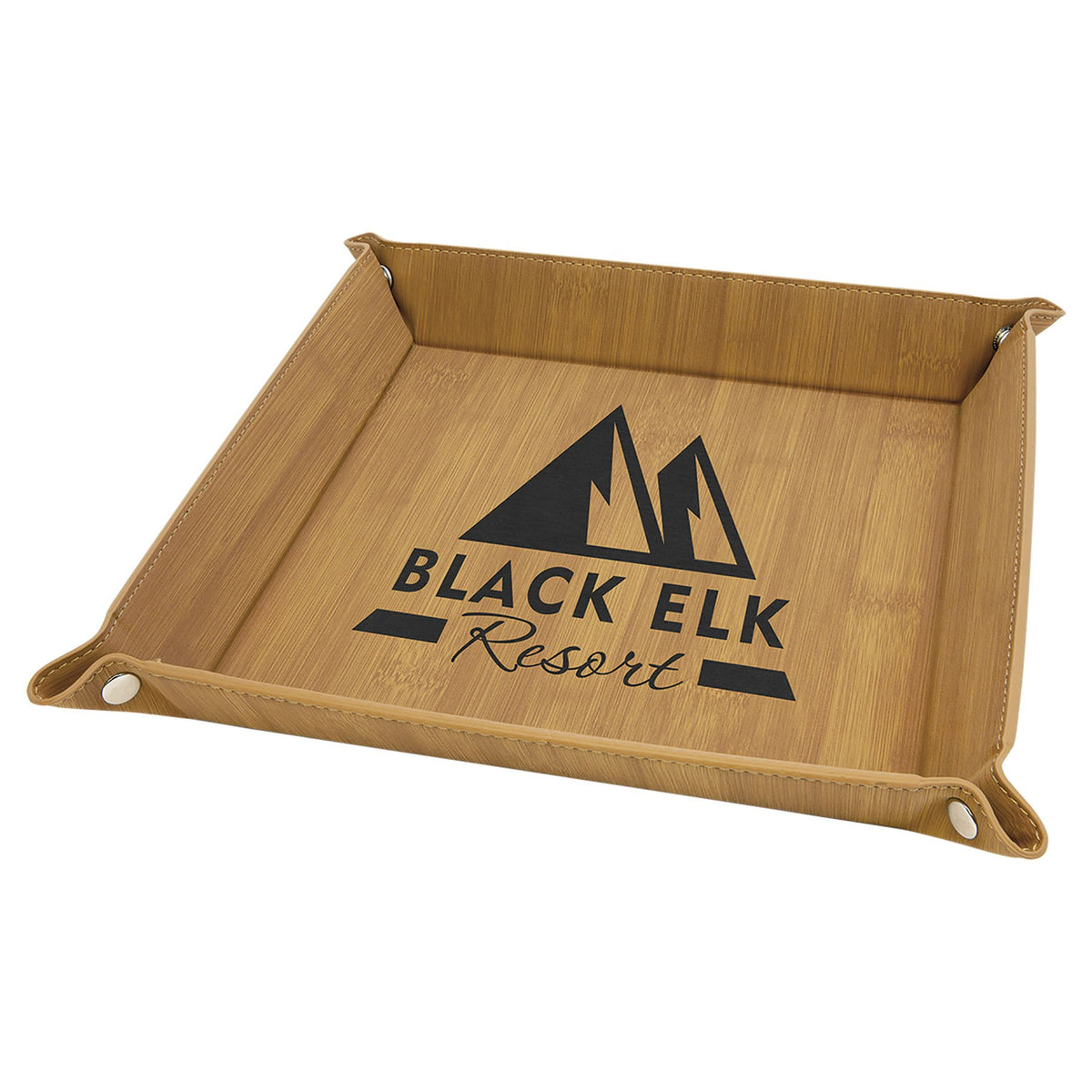 Engraved Leatherette Snap Up Tray - Bamboo (Silver Snaps) / 9 x 9 in