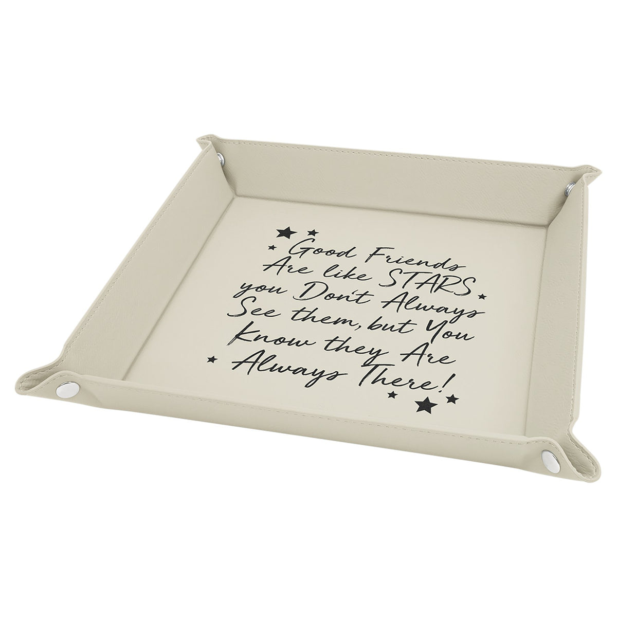 Engraved Leatherette Snap Up Tray - White (Silver Snaps) / 9 x 9 in