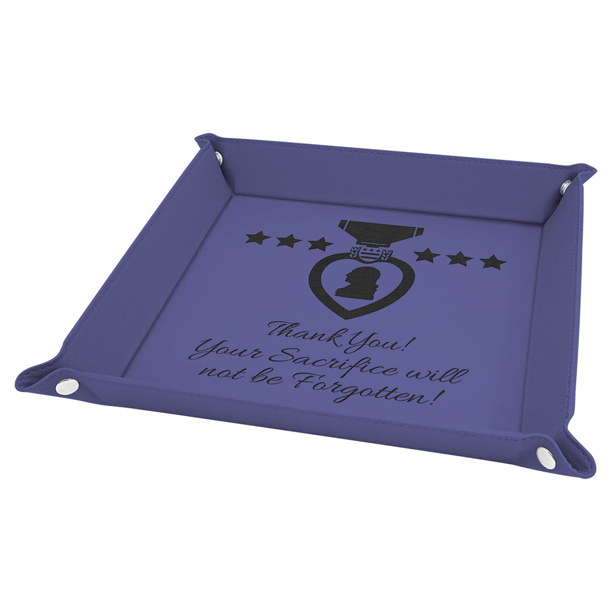 Engraved Leatherette Snap Up Tray - Purple (Silver Snaps) / 9 x 9 in