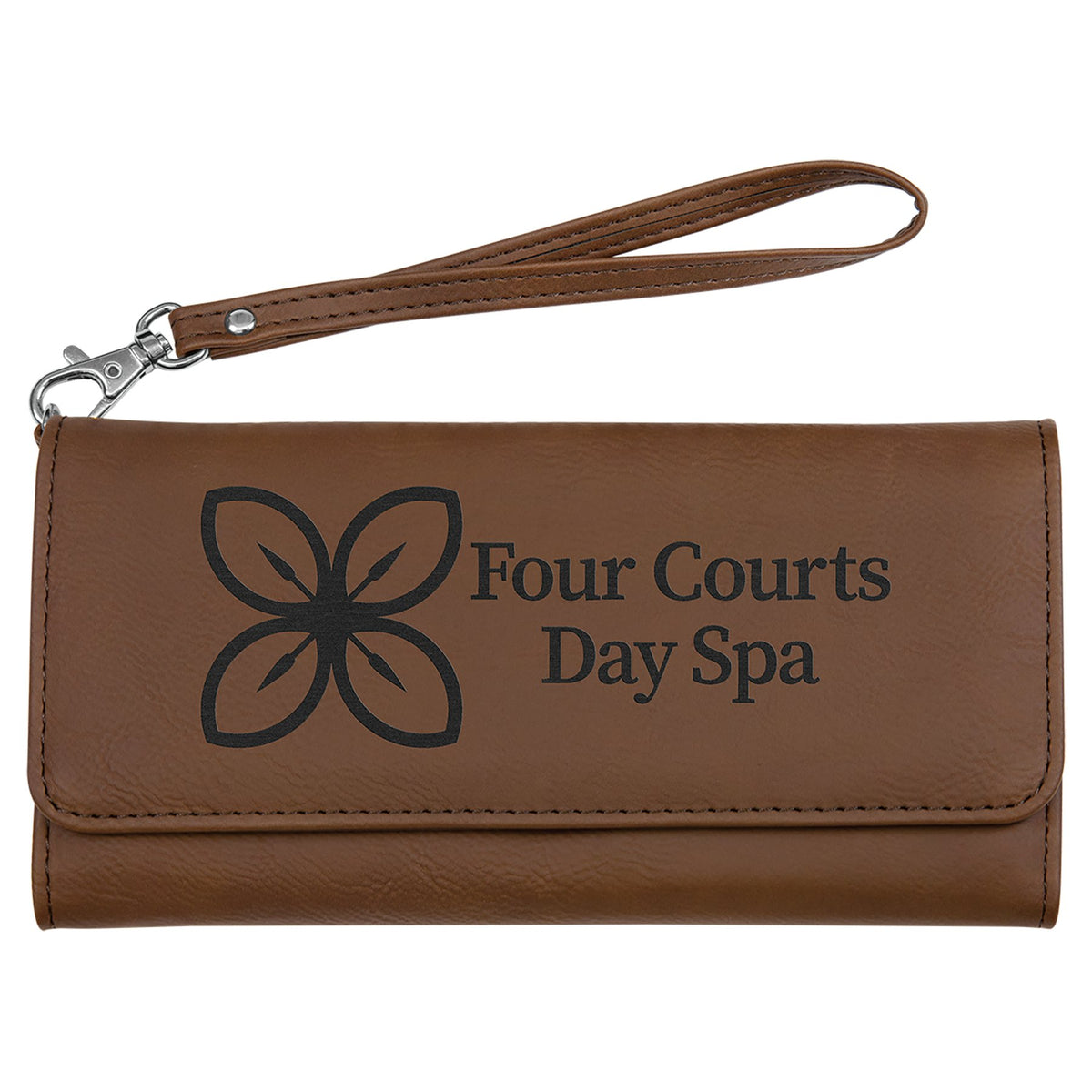 Engraved Leatherette Wallet with Strap - Dark Brown