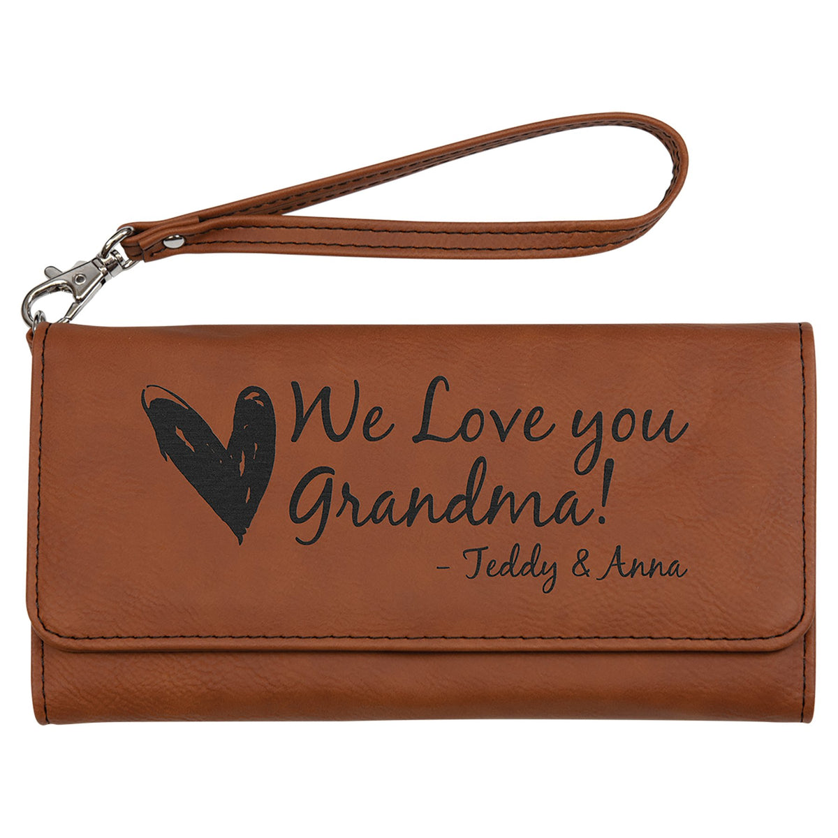 Engraved Leatherette Wallet with Strap - Rawhide