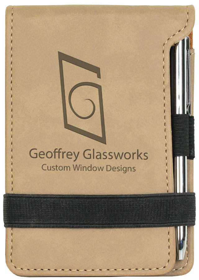 Engraved Leatherette Mini Notepad with Pen - Light Brown