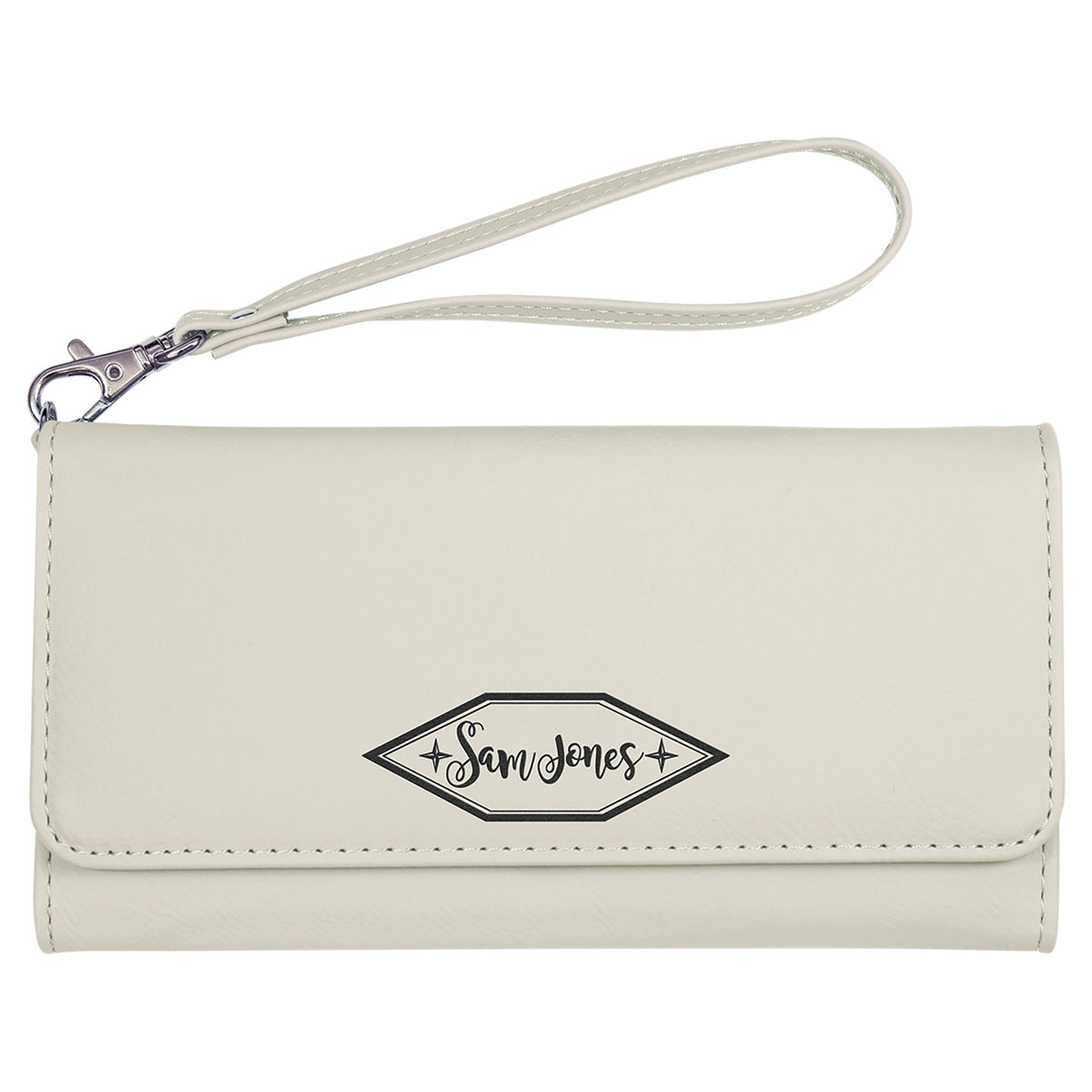 Engraved Leatherette Wallet with Strap - White