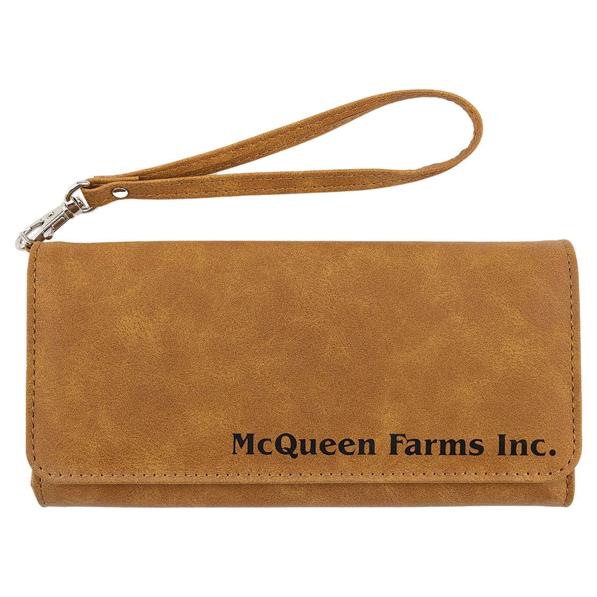 Engraved Creekside Leatherette Wallet with Strap - Light Brown