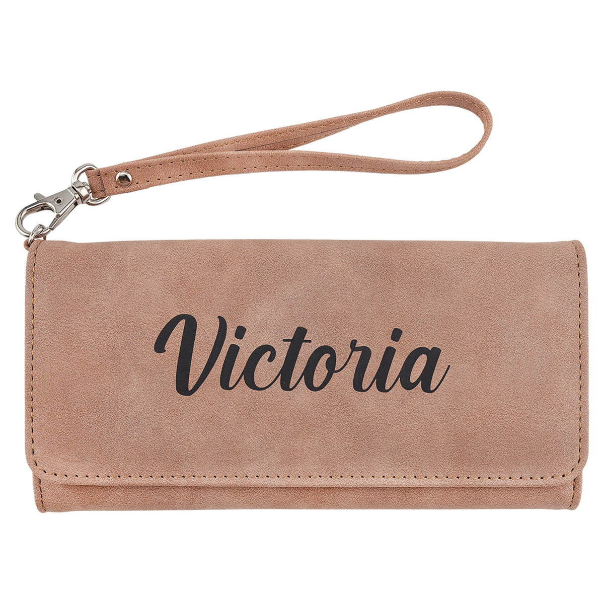 Engraved Creekside Leatherette Wallet with Strap - Blush