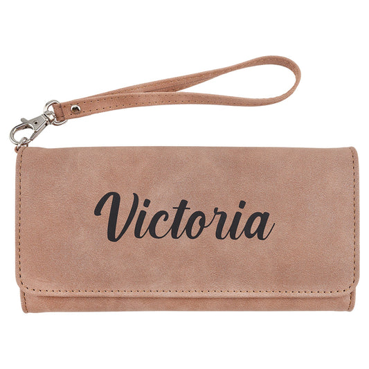 Engraved Creekside Leatherette Wallet with Strap - Blush