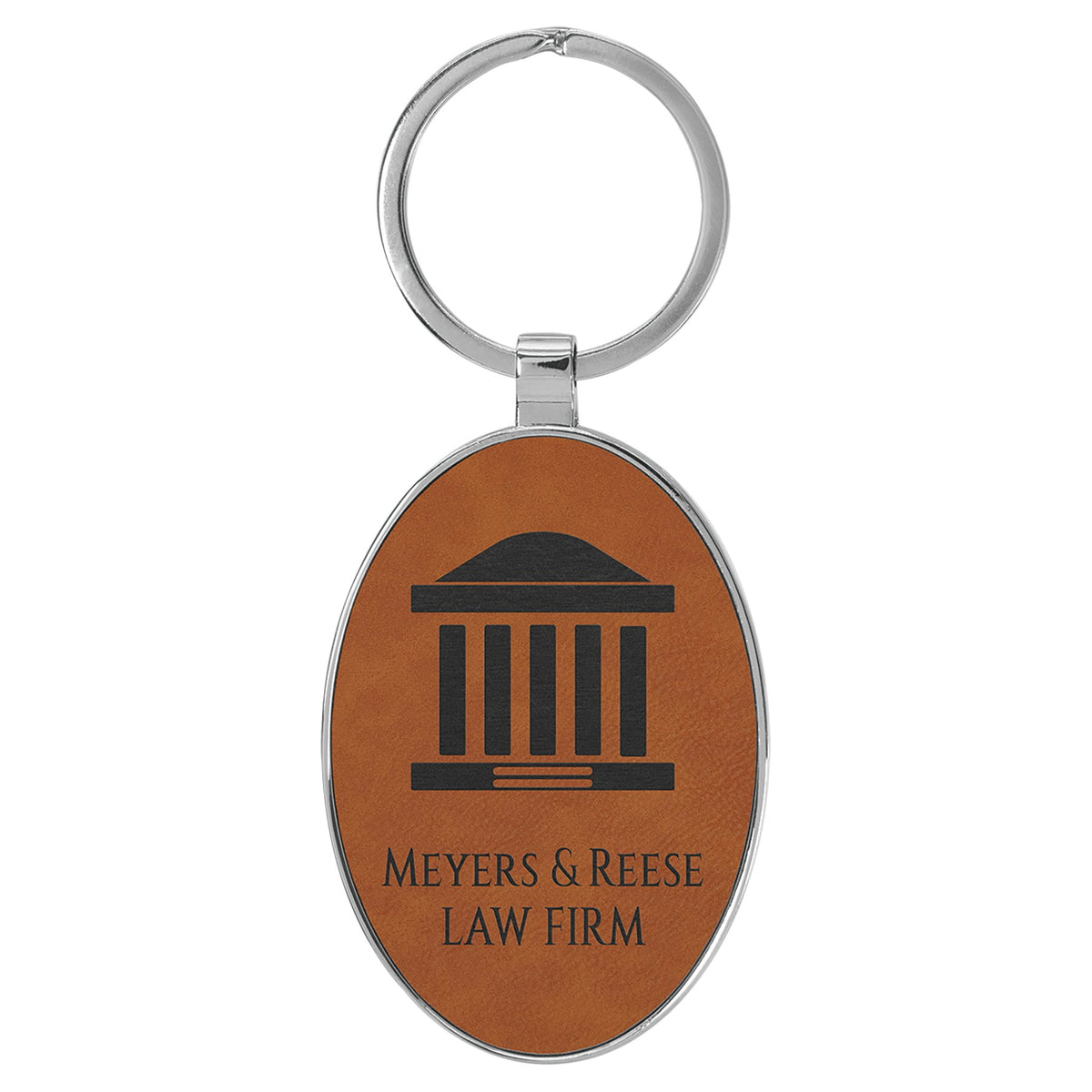 Engraved Leatherette and Metal Oval Keychain - Rawhide