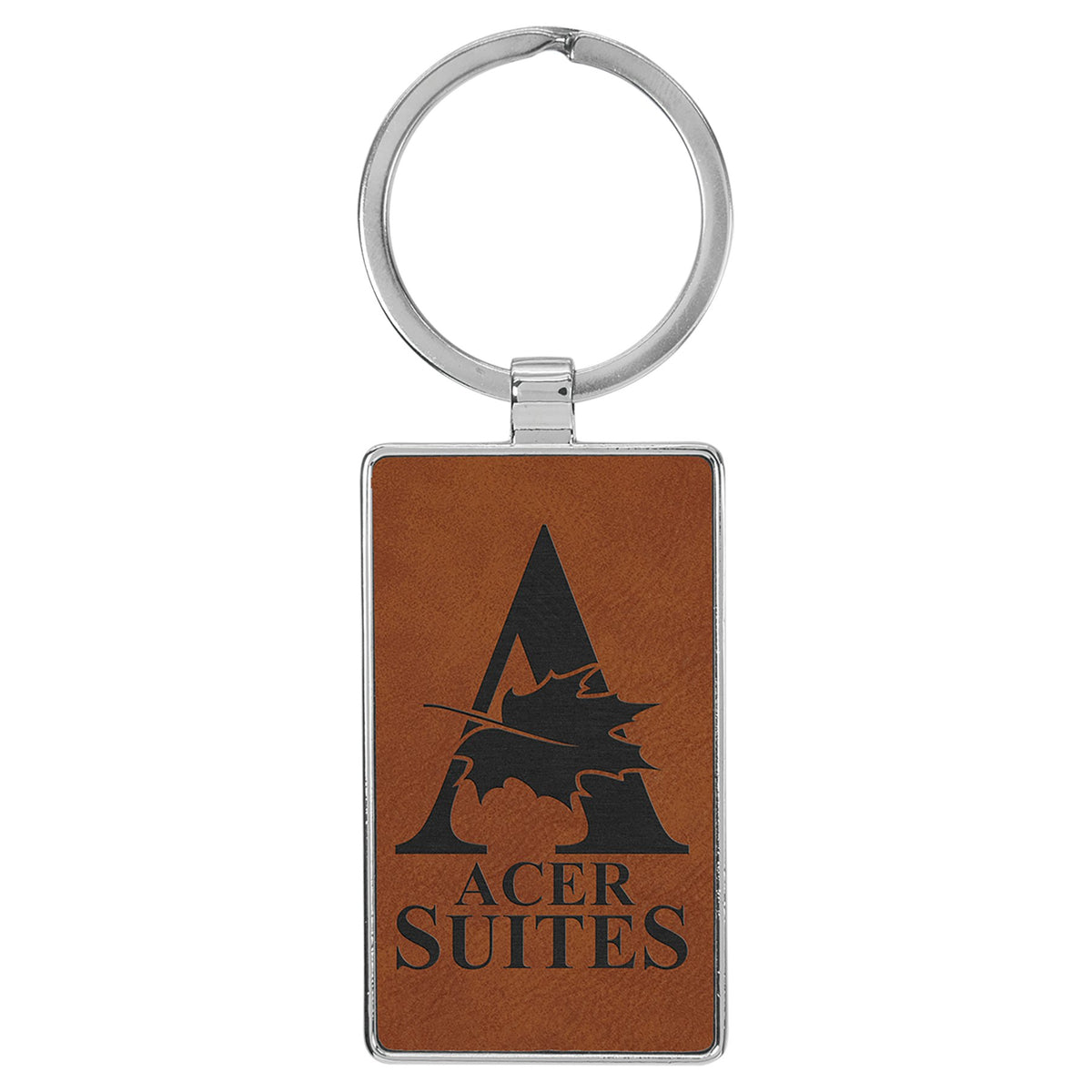 Engraved Leatherette and Metal Rectangle Keychain - Rawhide