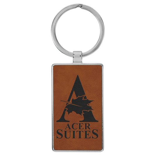 Engraved Leatherette and Metal Rectangle Keychain - Rawhide