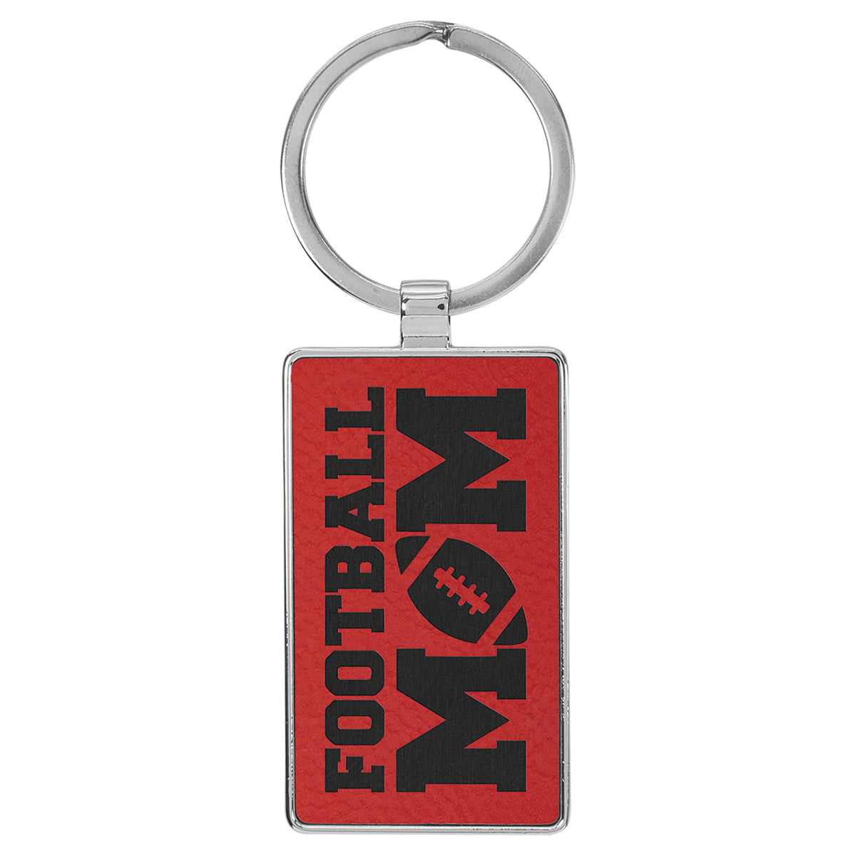 Engraved Leatherette and Metal Rectangle Keychain - Red
