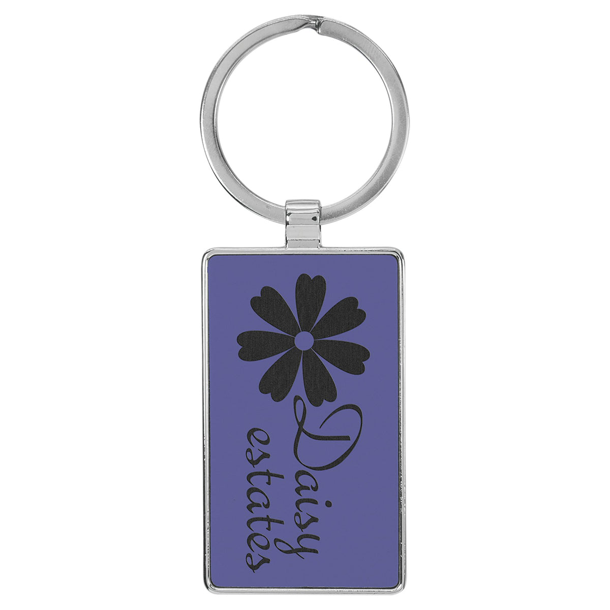 Engraved Leatherette and Metal Rectangle Keychain - Purple