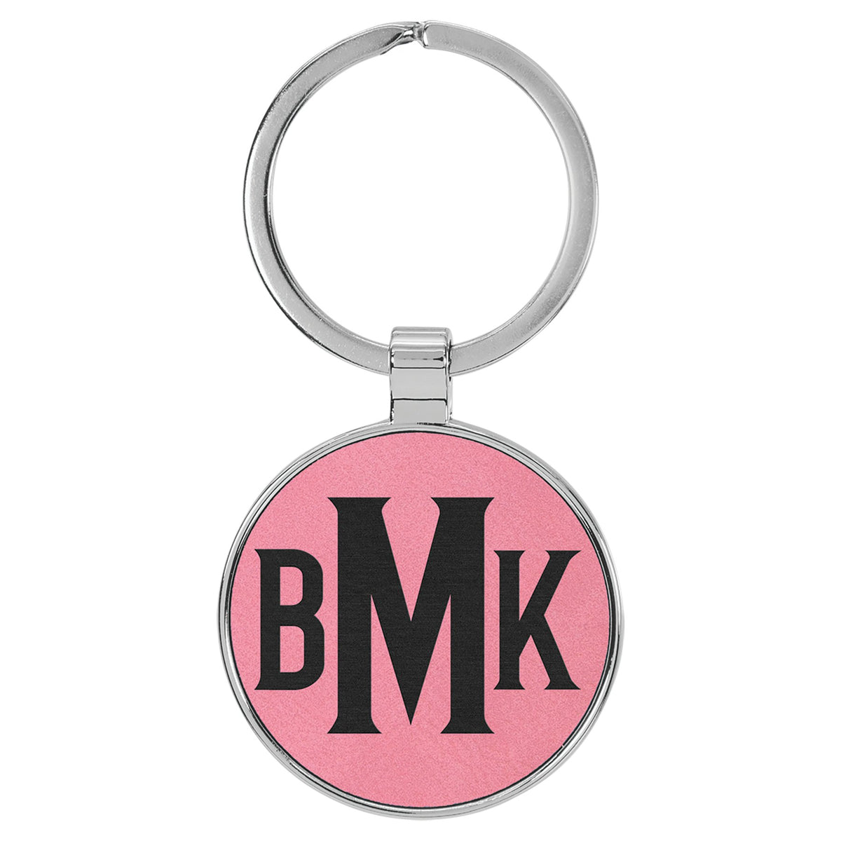 Engraved Leatherette and Metal Round Keychain - Pink