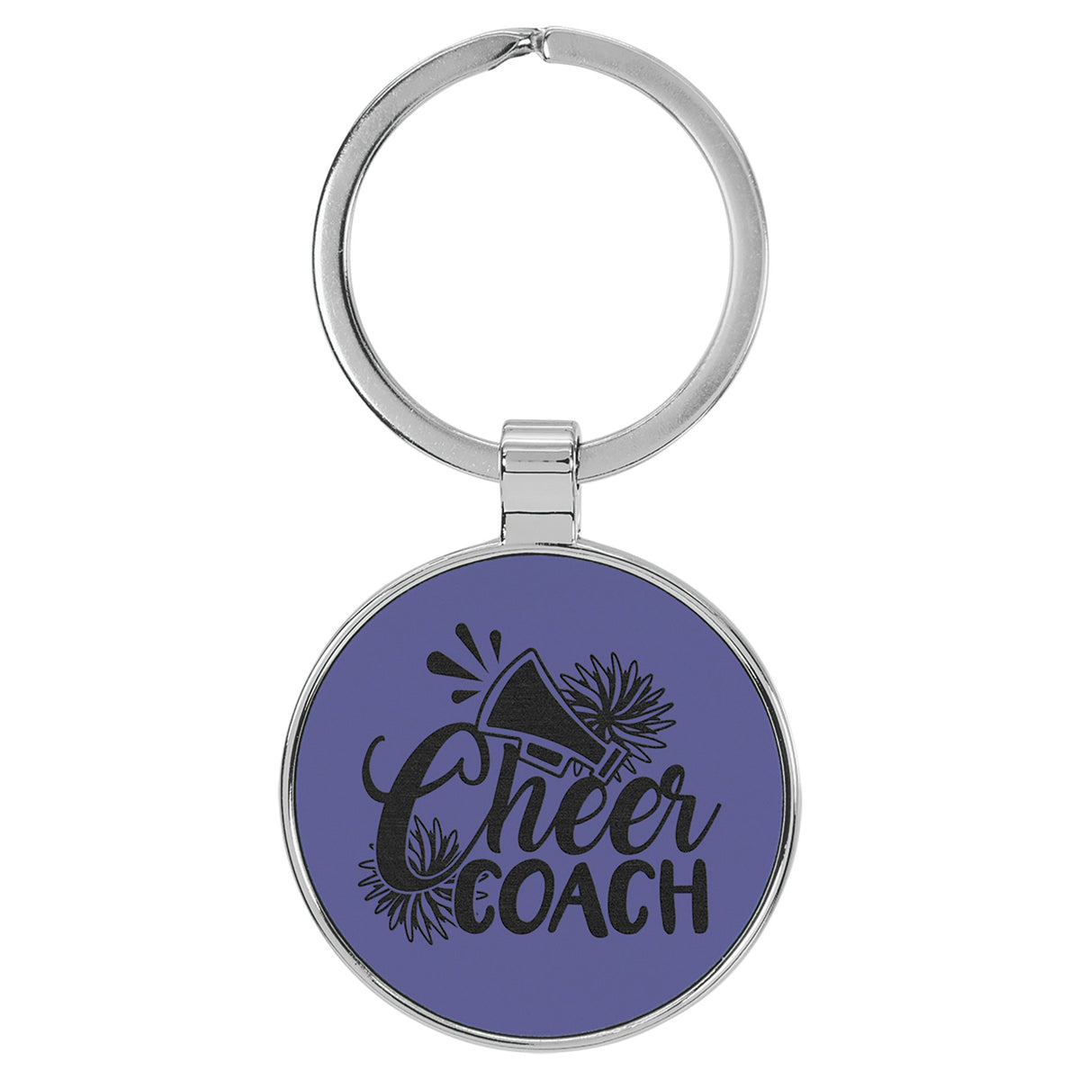 Engraved Leatherette and Metal Round Keychain - Purple