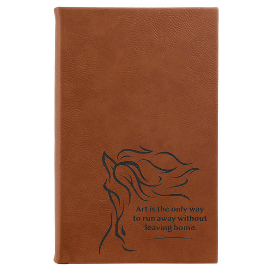 Engraved Leatherette Sketch Book with Unlined Notepad - Rawhide / 5 1/4 x 8 1/4 in